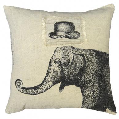 Elephant with a Bowler Hat Cushion